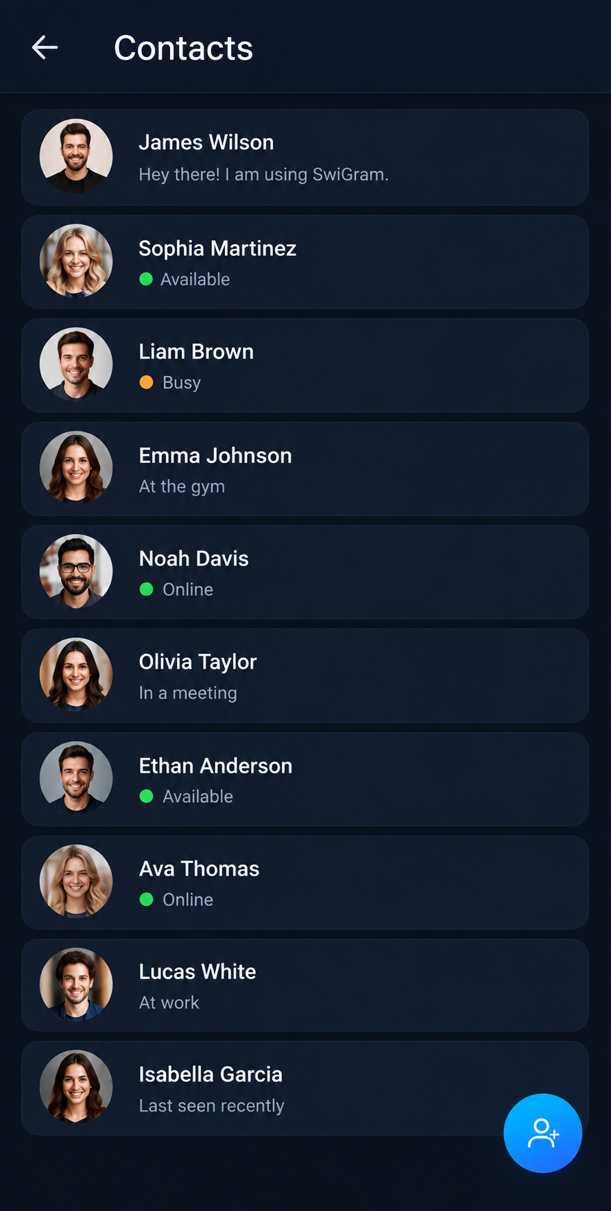 SwiGram contacts